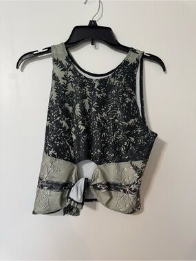 Olive Green & Black Printed Tie-Back Tank Top